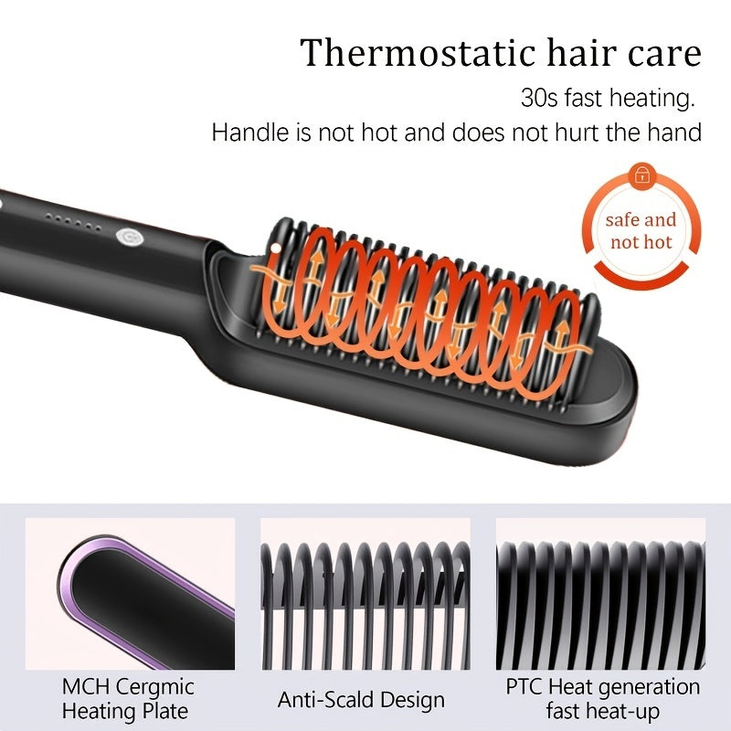 Electric Hair Straightener Brush Hot Comb Adjustment Heat Brush