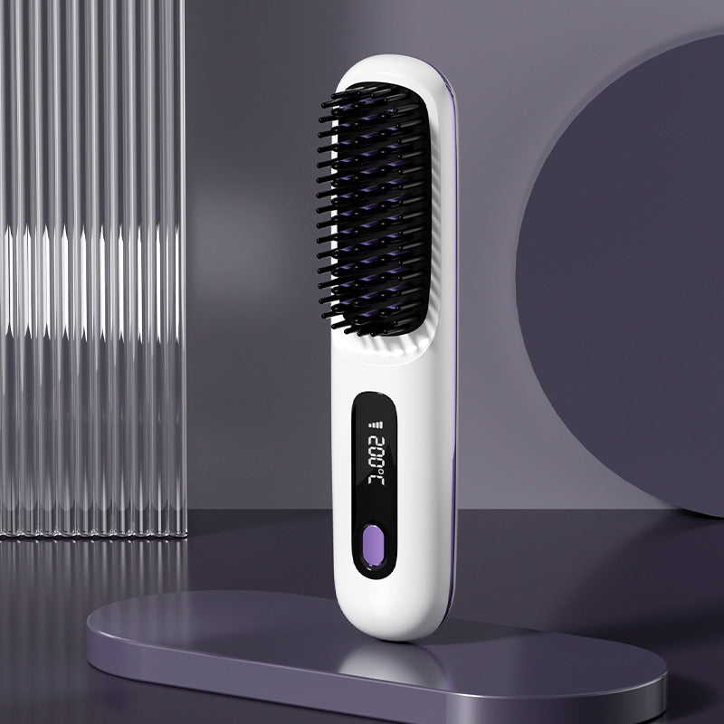 Straight Hair Comb Wireless Hair Straightener Brush Hair Fast Heating Portable Hot Curler USB Charging