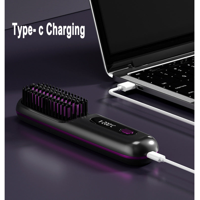 Straight Hair Comb Wireless Hair Straightener Brush Hair Fast Heating Portable Hot Curler USB Charging