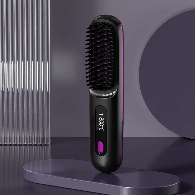 Straight Hair Comb Wireless Hair Straightener Brush Hair Fast Heating Portable Hot Curler USB Charging