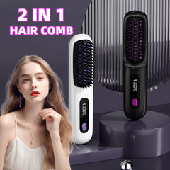 Straight Hair Comb Wireless Hair Straightener Brush Hair Fast Heating Portable Hot Curler USB Charging