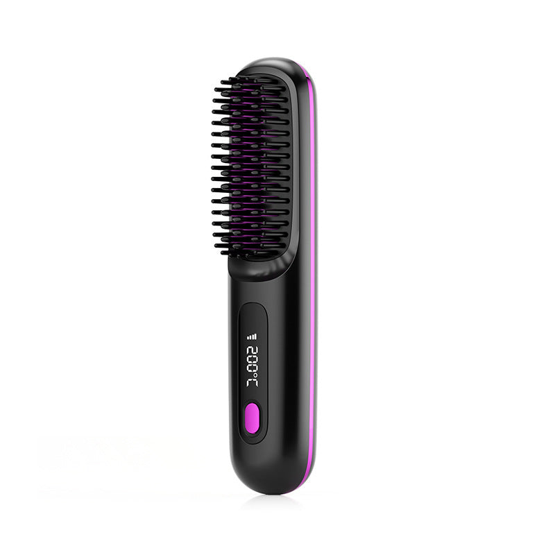 Straight Hair Comb Wireless Hair Straightener Brush Hair Fast Heating Portable Hot Curler USB Charging