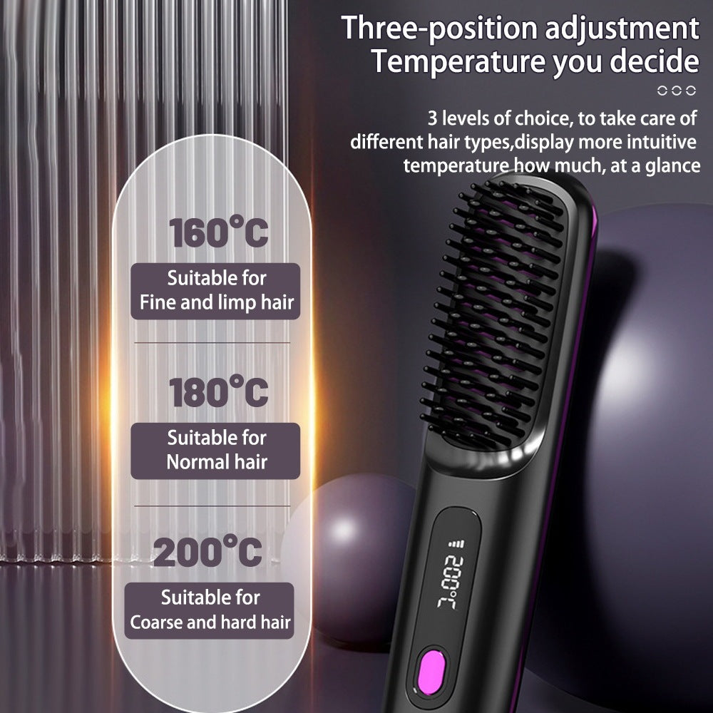 Straight Hair Comb Wireless Hair Straightener Brush Hair Fast Heating Portable Hot Curler USB Charging